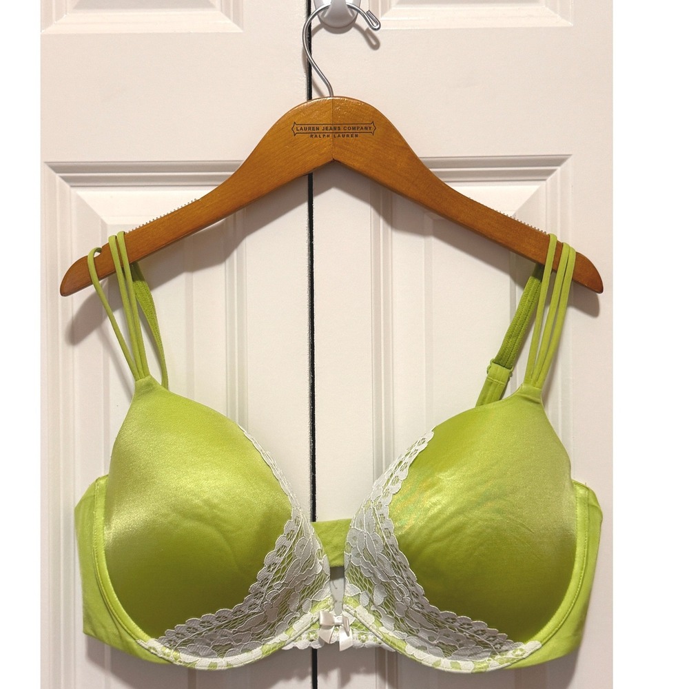 Victoria's Secret Very Sexy Lime Green Lace Push Up Bra 38DD Padded Underwire